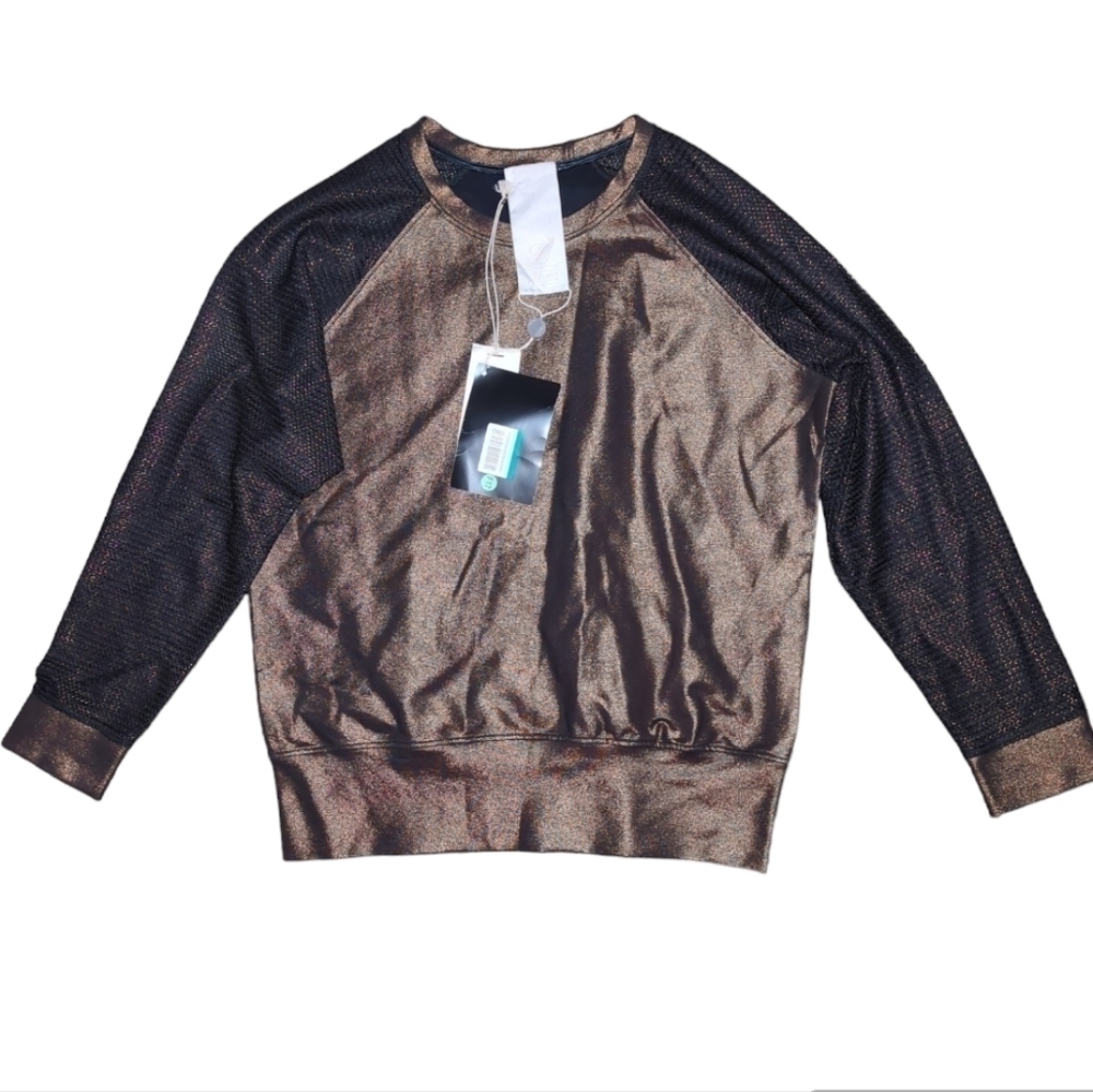 NWT Pret A Couture Bronze And Black Mesh Long Sleeve Top Size XL